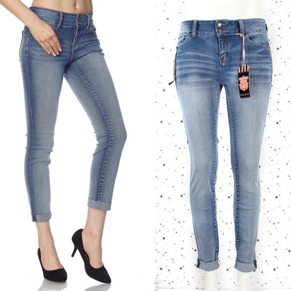 Cropped Rolled Cuff Skinny Jeans - Picture 1 of 8